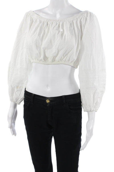 Zara Women Cropped White Cotton Blend 3/4 Sleeve Bohemian Blouse Size M