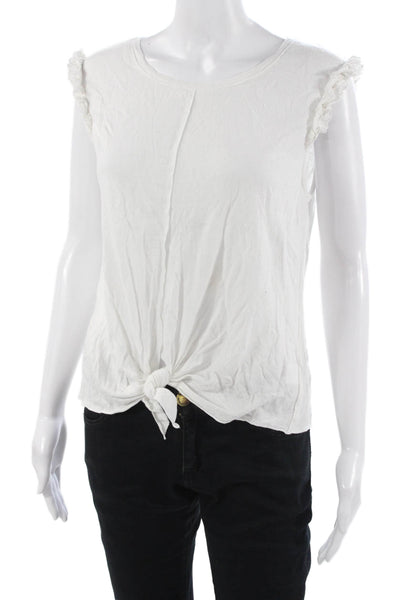 Generation Love Womens Sleeveless T-Shirt White Linen Rayon Tie Top Size M