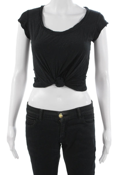 Standard James Perse Womens Cropped Black Cotton Tie Round Neck T-Shirt Size 1