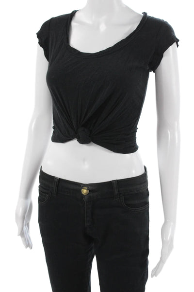 Standard James Perse Womens Cropped Black Cotton Tie Round Neck T-Shirt Size 1