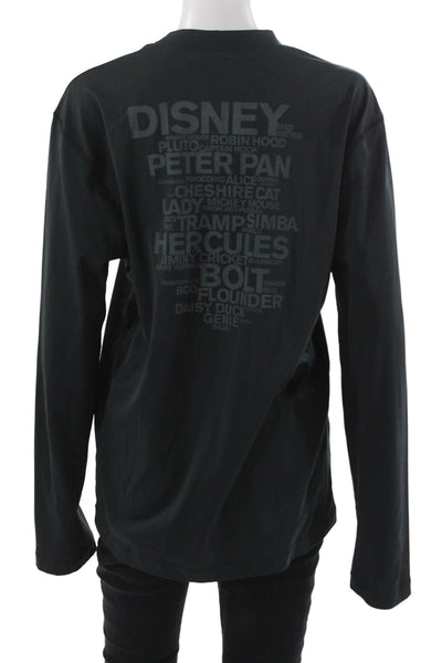 James Perse Mens Black Cartoon Graphic Long Sleeve Crew Neck T-Shirt Size 2