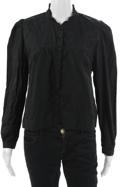 Nation LTD Womens High Neck Black PimaCotton Button Blouse Long Sleeve Size M