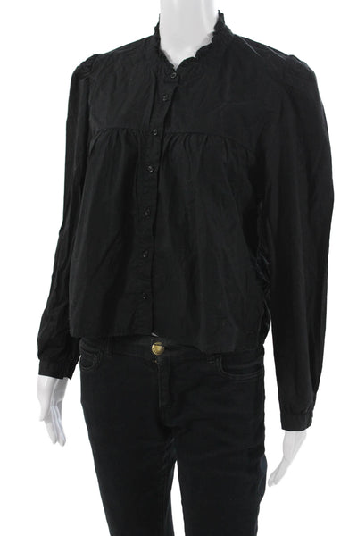 Nation LTD Womens High Neck Black PimaCotton Button Blouse Long Sleeve Size M