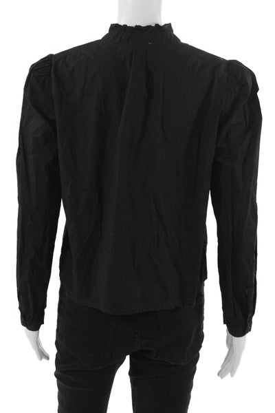 Nation LTD Womens High Neck Black PimaCotton Button Blouse Long Sleeve Size M