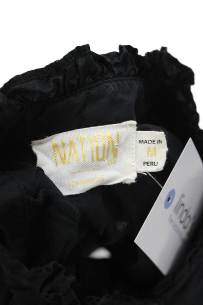 Nation LTD Womens High Neck Black PimaCotton Button Blouse Long Sleeve Size M