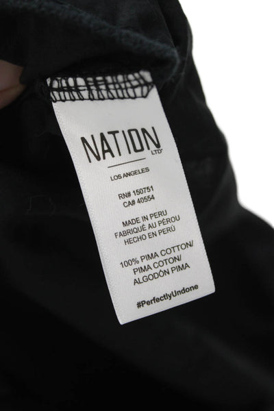 Nation LTD Womens High Neck Black PimaCotton Button Blouse Long Sleeve Size M