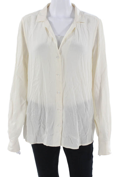 Equipment Femme Womens Beige Silk Collared Button-Up Blouse Long Sleeve Size L