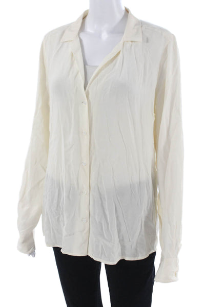 Equipment Femme Womens Beige Silk Collared Button-Up Blouse Long Sleeve Size L