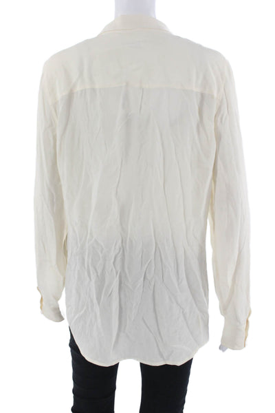 Equipment Femme Womens Beige Silk Collared Button-Up Blouse Long Sleeve Size L