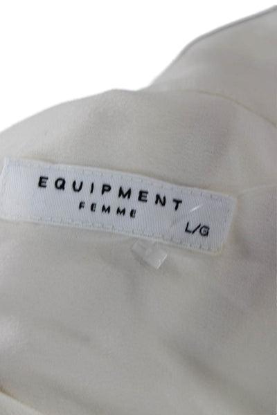 Equipment Femme Womens Beige Silk Collared Button-Up Blouse Long Sleeve Size L