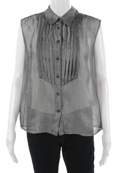 Equipment Femme Womens Silk Button-Up Sleeveless Blouse Dark Gray Size M