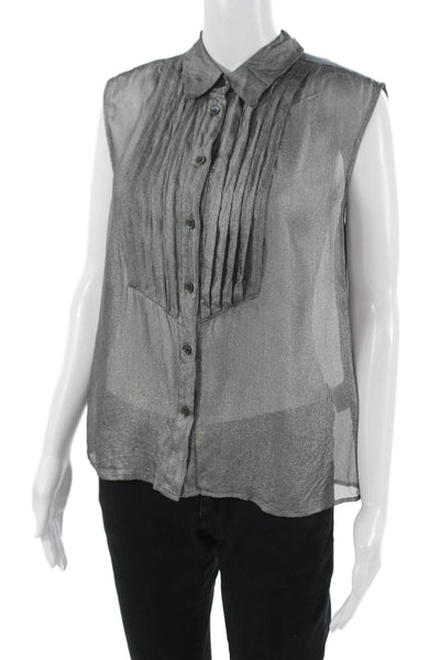 Equipment Femme Womens Silk Button-Up Sleeveless Blouse Dark Gray Size M
