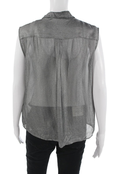 Equipment Femme Womens Silk Button-Up Sleeveless Blouse Dark Gray Size M