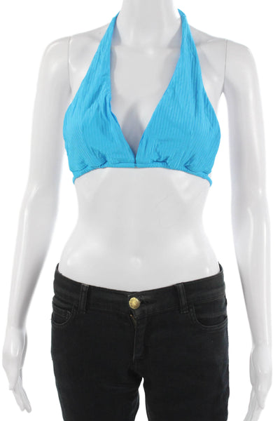 Fae Womens Cropped Striped Swim Top Blue Tie Sleeveless Beach Size L