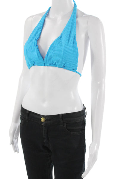 Fae Womens Cropped Striped Swim Top Blue Tie Sleeveless Beach Size L