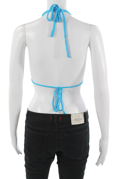 Fae Womens Cropped Striped Swim Top Blue Tie Sleeveless Beach Size L