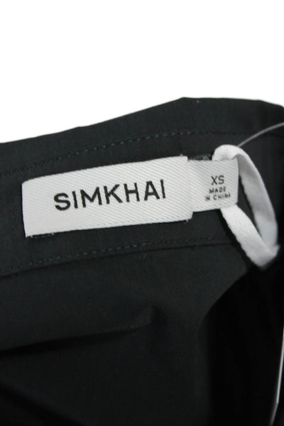 Simkhai Women Cropped Collared Button Up Polo Top Short Sleeve Black Size XS