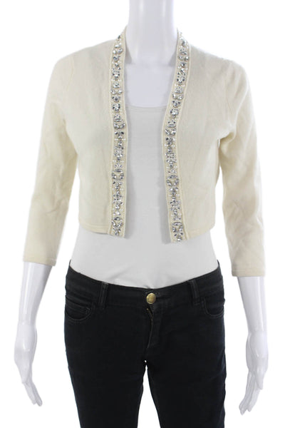 Saks Fifth Avenue Womens Beige 100% Cashmere Cardigan 3/4 Sleeve Size XS