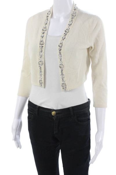 Saks Fifth Avenue Womens Beige 100% Cashmere Cardigan 3/4 Sleeve Size XS