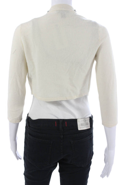 Saks Fifth Avenue Womens Beige 100% Cashmere Cardigan 3/4 Sleeve Size XS