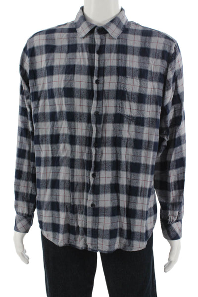 Rails Mens Button Front Collared Plaid Shirt Navy Gray Cotton Size XL
