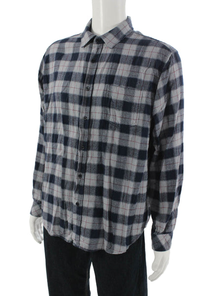 Rails Mens Button Front Collared Plaid Shirt Navy Gray Cotton Size XL