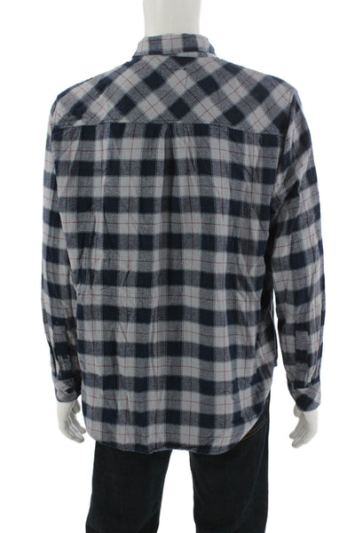 Rails Mens Button Front Collared Plaid Shirt Navy Gray Cotton Size XL