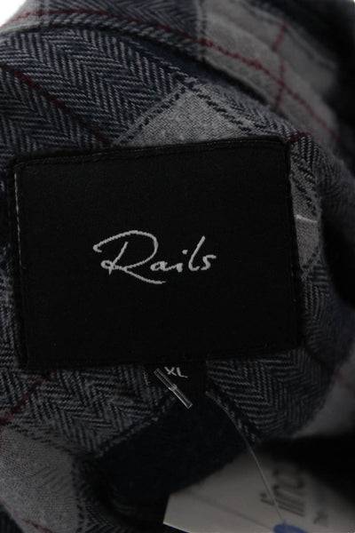 Rails Mens Button Front Collared Plaid Shirt Navy Gray Cotton Size XL