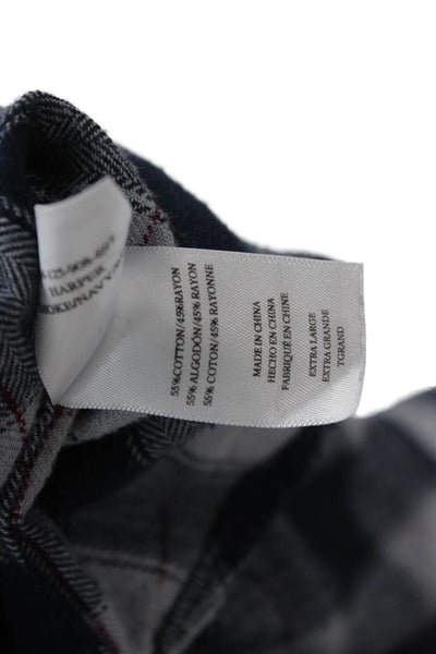 Rails Mens Button Front Collared Plaid Shirt Navy Gray Cotton Size XL