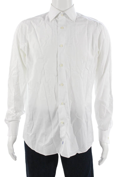 David Donahue Mens Point Collar Dress Shirt White Cotton Long Sleeve Size 16
