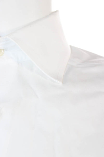 David Donahue Mens Point Collar Dress Shirt White Cotton Long Sleeve Size 16