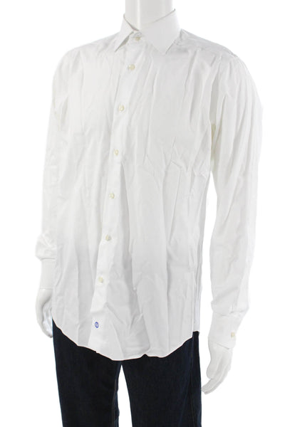 David Donahue Mens Point Collar Dress Shirt White Cotton Long Sleeve Size 16