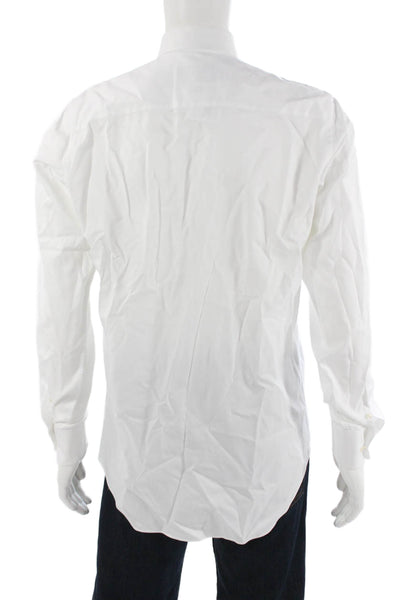 David Donahue Mens Point Collar Dress Shirt White Cotton Long Sleeve Size 16