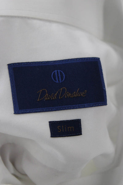 David Donahue Mens Point Collar Dress Shirt White Cotton Long Sleeve Size 16