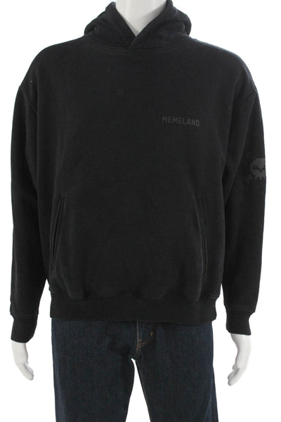 BLVCK Mens Pullover Hoodie Black Fleece Drawstring Graphic Size S