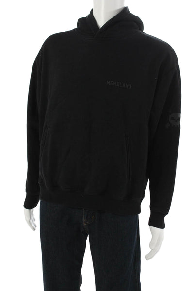 BLVCK Mens Pullover Hoodie Black Fleece Drawstring Graphic Size S