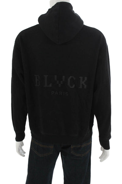 BLVCK Mens Pullover Hoodie Black Fleece Drawstring Graphic Size S