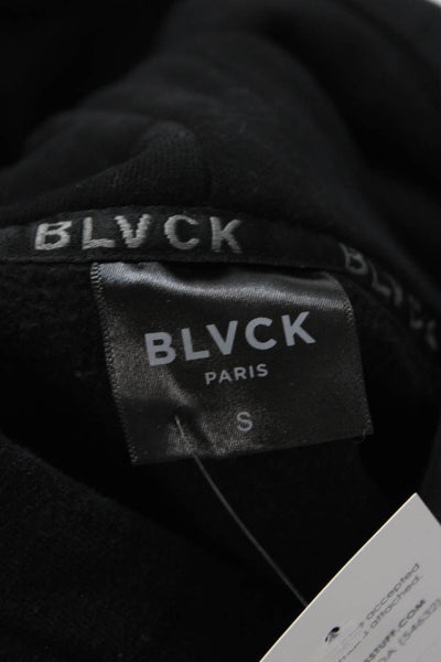 BLVCK Mens Pullover Hoodie Black Fleece Drawstring Graphic Size S