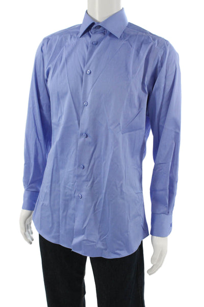 Blu Mens Point Spread Collar Dress Shirt Blue 100% Cotton Long Sleeve Size 15.5