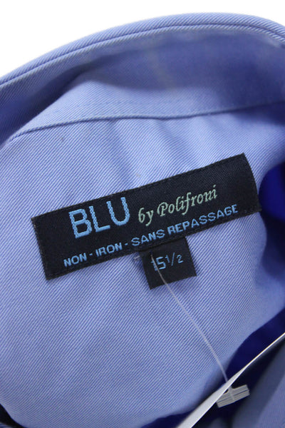 Blu Mens Point Spread Collar Dress Shirt Blue 100% Cotton Long Sleeve Size 15.5