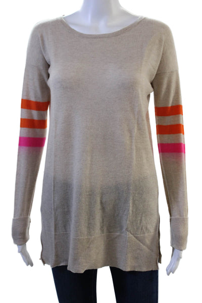 WYSE London Unisex Beige Striped Cashmere Pullover Sweater Round Neck Size 1