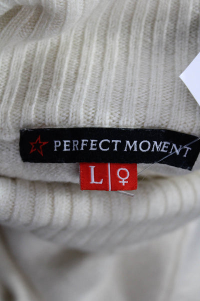 Perfect Moment Women Turtleneck Pullover Beige Merino Quote Size L