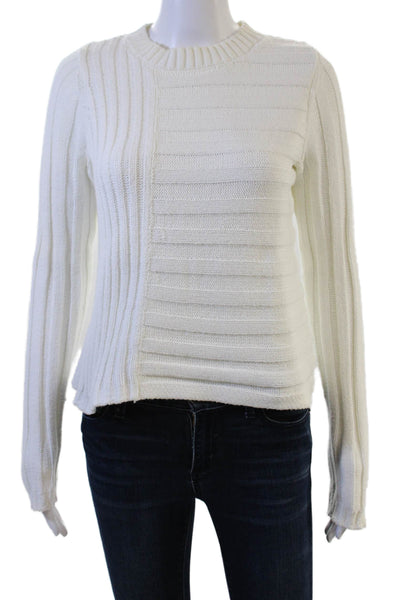 Vince Unisex White Striped Crew Neck Cotton Blend Pullover Sweater Size M