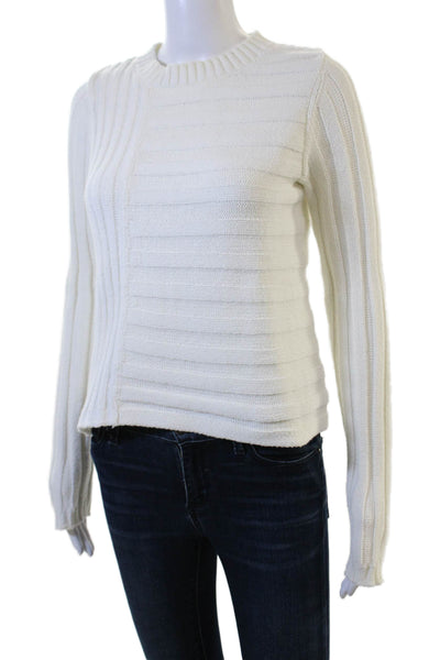 Vince Unisex White Striped Crew Neck Cotton Blend Pullover Sweater Size M