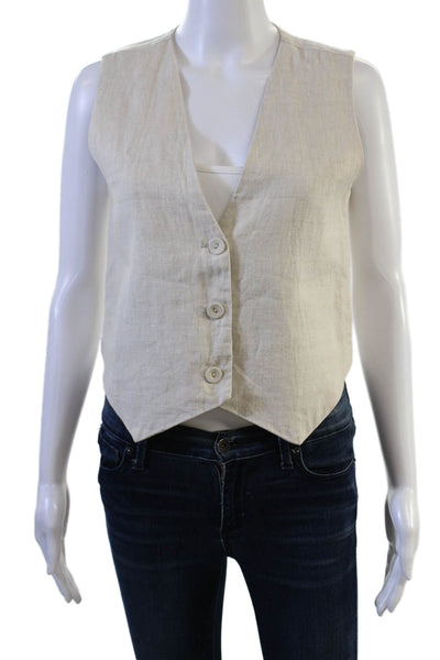 Dissh Womens Linen Sleeveless Button V-Neck Bohemian Vest Beige Size 4
