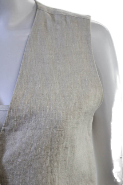 Dissh Womens Linen Sleeveless Button V-Neck Bohemian Vest Beige Size 4