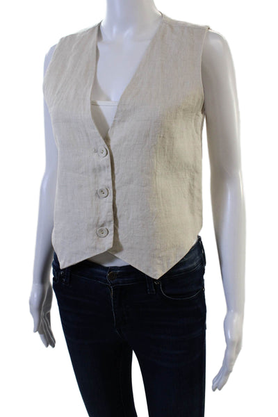 Dissh Womens Linen Sleeveless Button V-Neck Bohemian Vest Beige Size 4