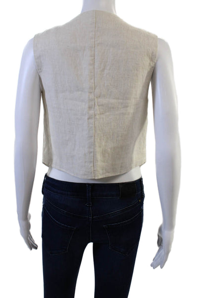 Dissh Womens Linen Sleeveless Button V-Neck Bohemian Vest Beige Size 4