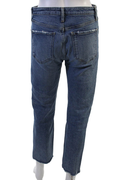 Zara Women Cropped Straight Blue Jeans Cotton Elastane Mid Rise Size 6