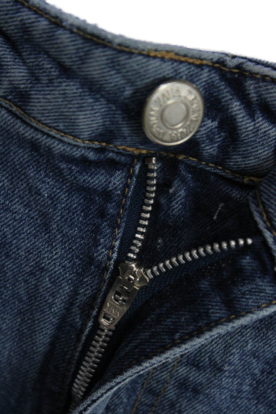 Zara Women Cropped Straight Blue Jeans Cotton Elastane Mid Rise Size 6